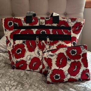 Brighton Floral Red and Black Duffle Bag Set